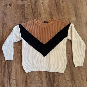 Chevron Knit Sweater in Cream, Black, and Brown